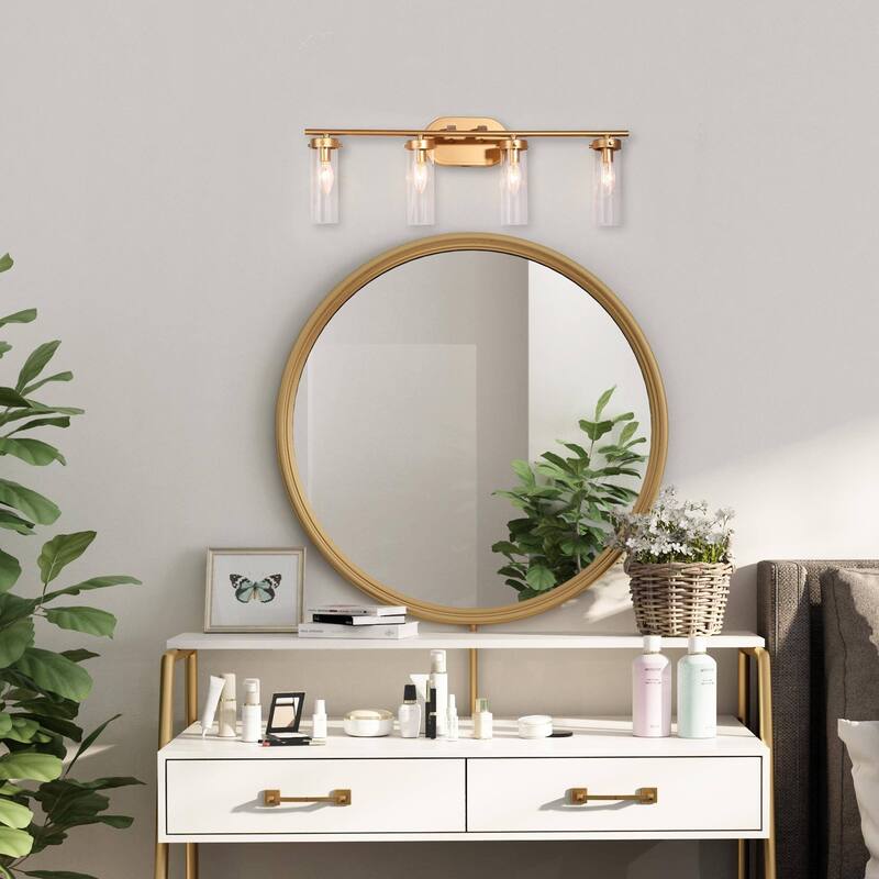 Modern Gold 3-Light Bathroom Vanity Light Cylinder Glass Wall Sconces
