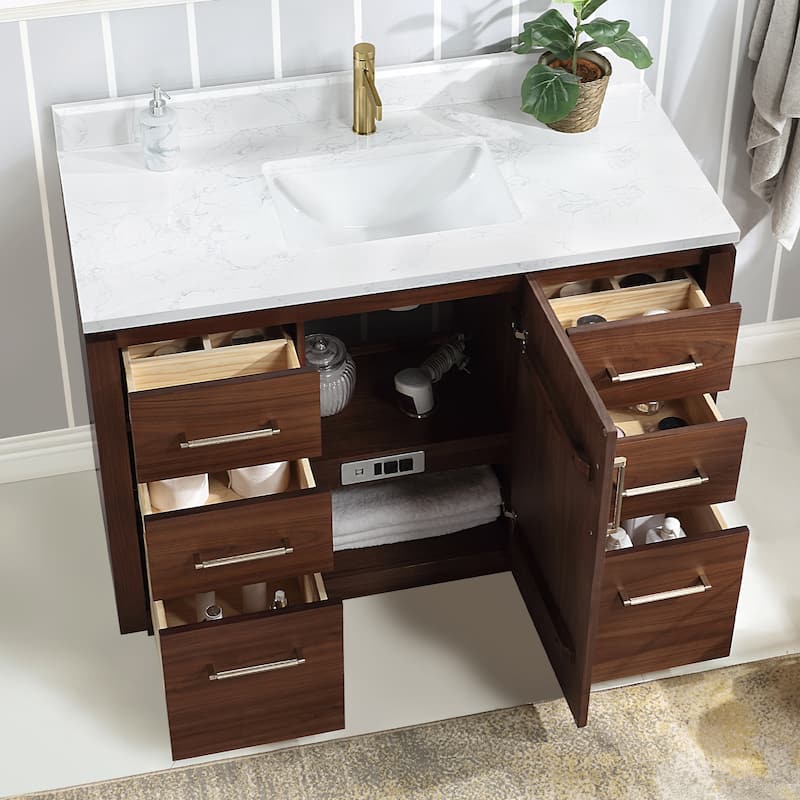 San Single Bath Vanity with Composite Stone Top and Mirror
