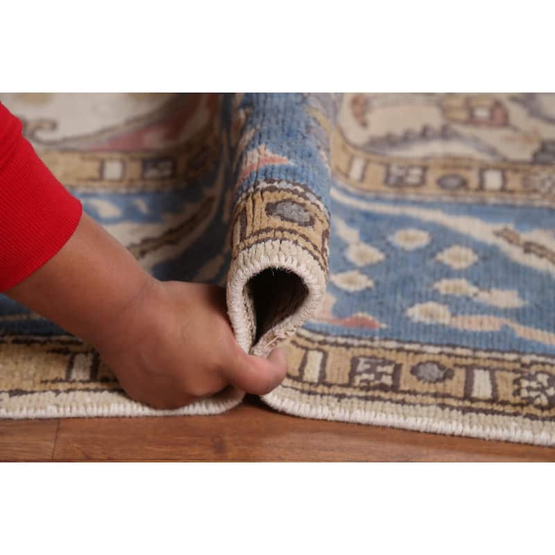 Blue Geometric Tabriz Persian Vintage Rug Hand-Knotted Wool Carpet - 8'2"x 10'9"