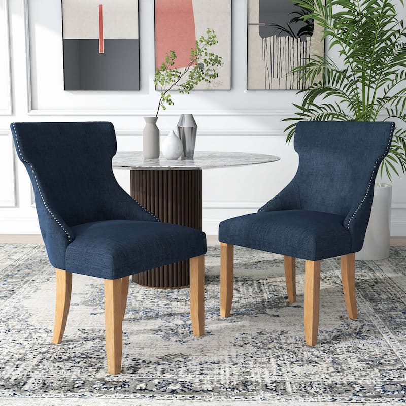 Gaji Contemporary Wood Tufted Wingback 2-Piece Side Chairs by Furniture of America - Dark Blue