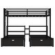 preview thumbnail 9 of 10, Black Full XL over Twin Metal Triple Bunk Bed with Drawers and Shelving