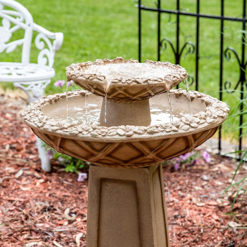 2-Tier Beveled Flower Outdoor Water Fountain 28" Garden Patio Feature
