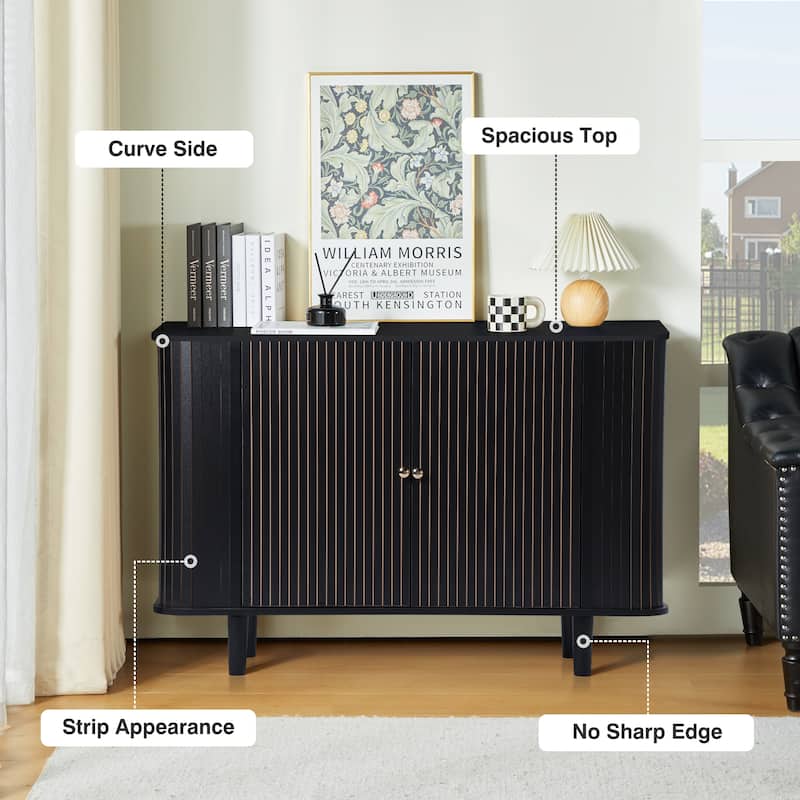 Wooden 47in 2-Door Curved Design Storage Cabinet Sideboard