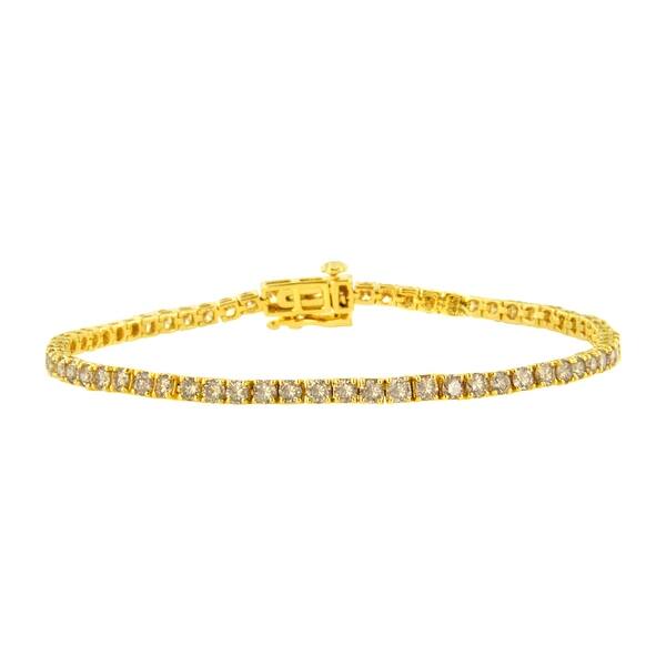 slide 1 of 7, 14K Yellow Gold Plated .925 Sterling Silver 4 cttw 4-Prong Set Round-Cut Diamond Classic Tennis Bracelet (K-L , I2-I3 ) - 7.25"