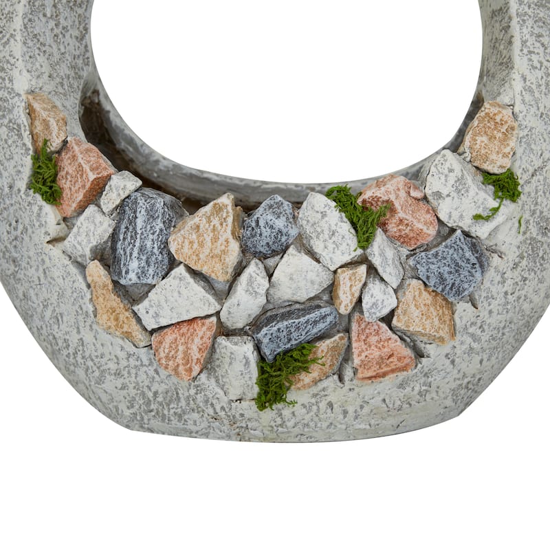 Gray Fiberglass Indoor Outdoor Planter with Stone Mosaic Design