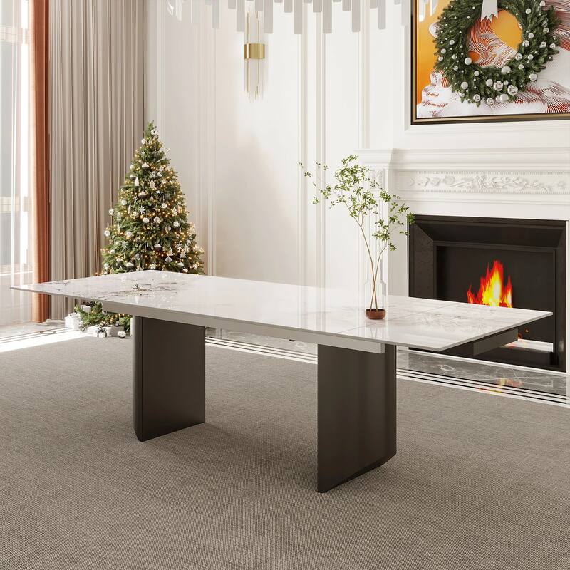 62.99"-94.48" Extendable Rectangular Sintered Stone Top Metal Base Dining Table - 94.48" - Alps White & Black leg
