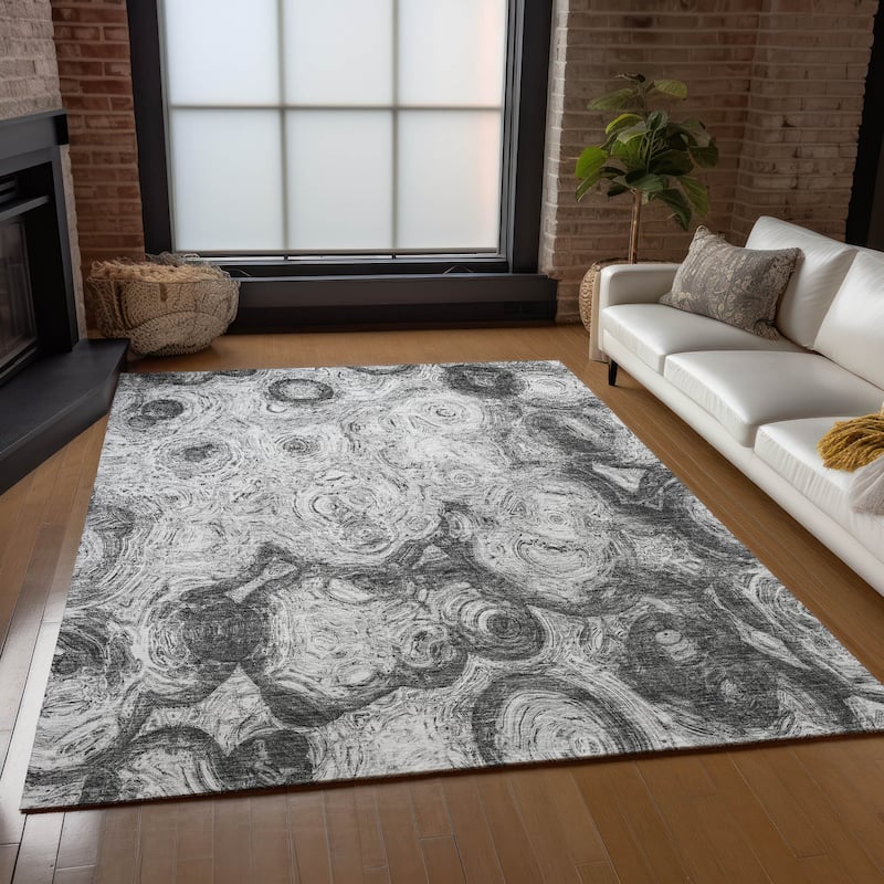 Machine Washable Indoor/ Outdoor Chantille Abstract Waves Rug
