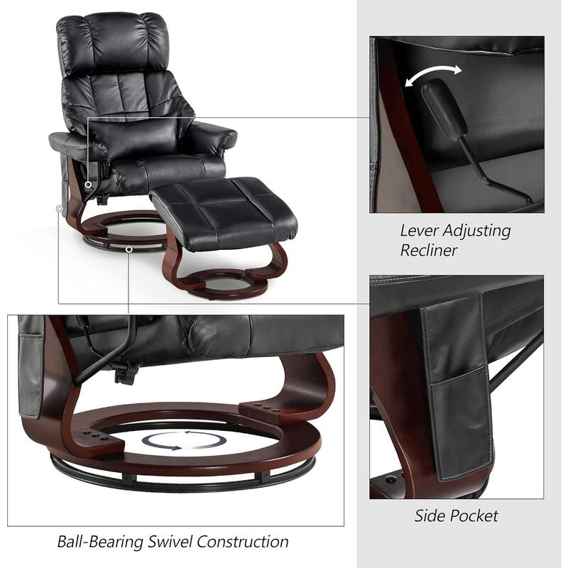 MCombo Set of 2 Recliner Chair with Ottoman Vibration Massag Faux Leather 9068