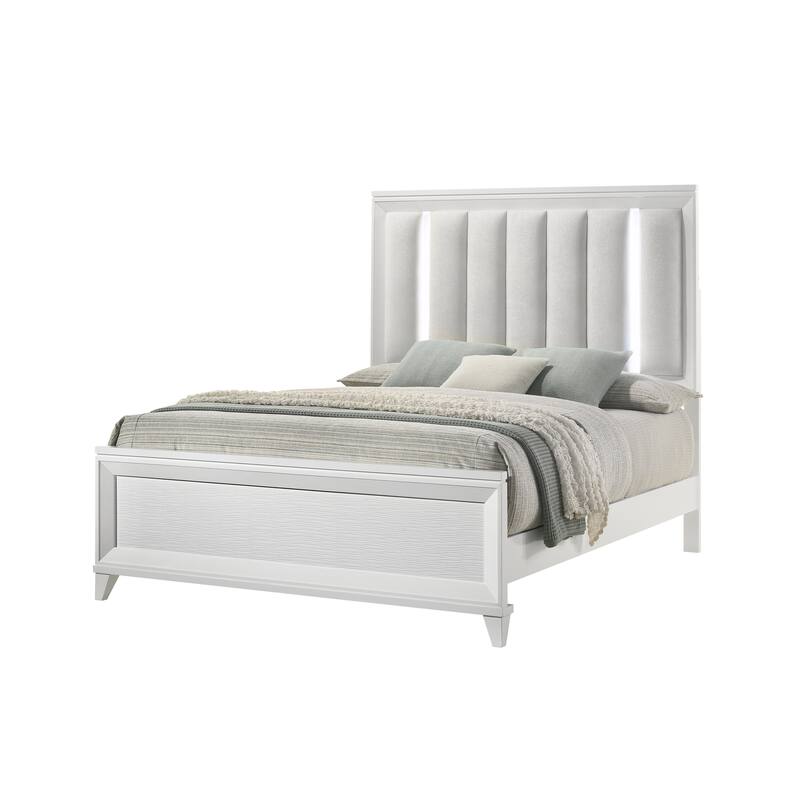 Etti White LED Upholstered Panel Bed