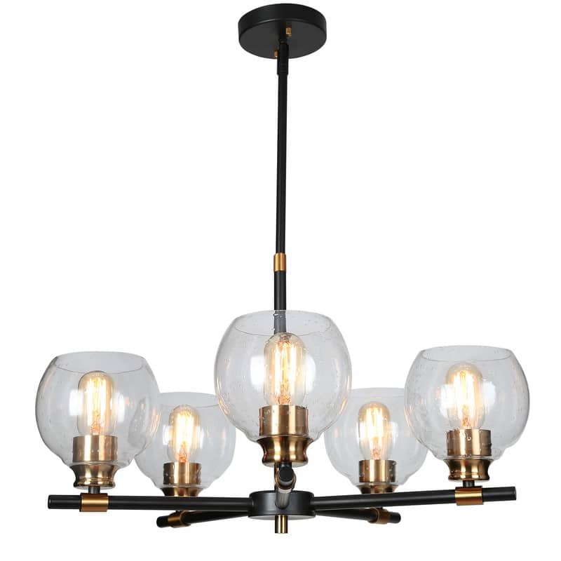 Mid-century Modern 5 Lights Chandeliers Marsie Orb Glass Upwards Ceiling Lights Wheel Black with Gold - D23.6" x H77"