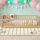 preview thumbnail 1 of 18, Twin size Floor Platform Bed with Built-in Book Storage Rack,Door Natural