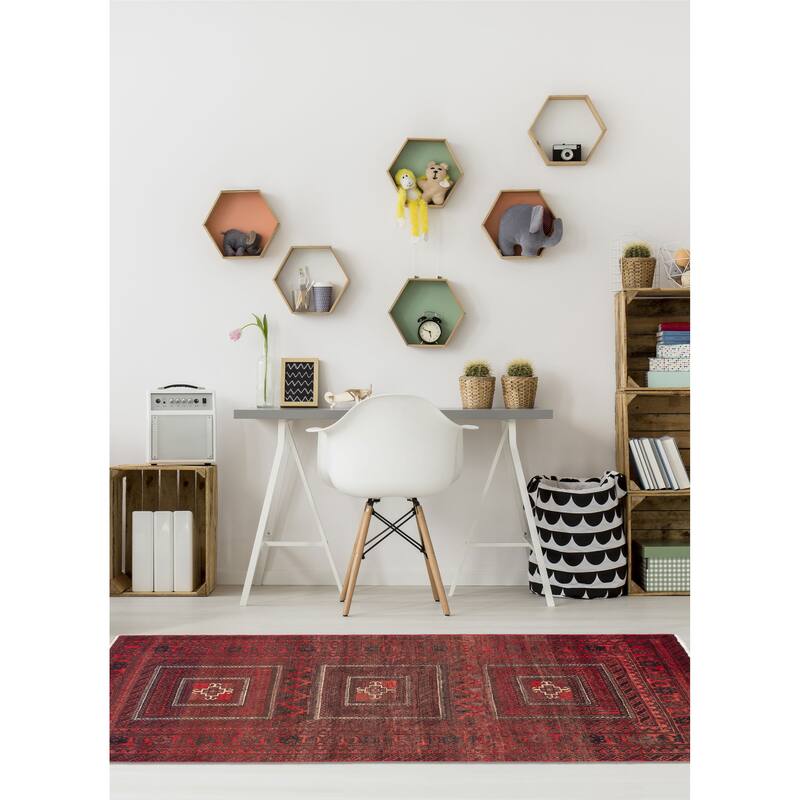 ECARPETGALLERY Hand-knotted Baluch Red Wool Rug - 3'5 x 6'7