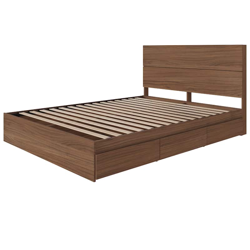 Nexera Storage Bed with Headboard, Walnut
