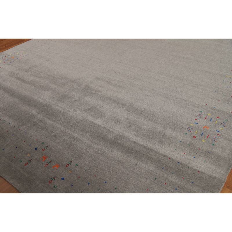 Hand Knotted Oriental 100% Wool Carpet Tribal Tribal Greys & Charcoal Gabbeh Area Rug - 12' 3'' X 8' 11''