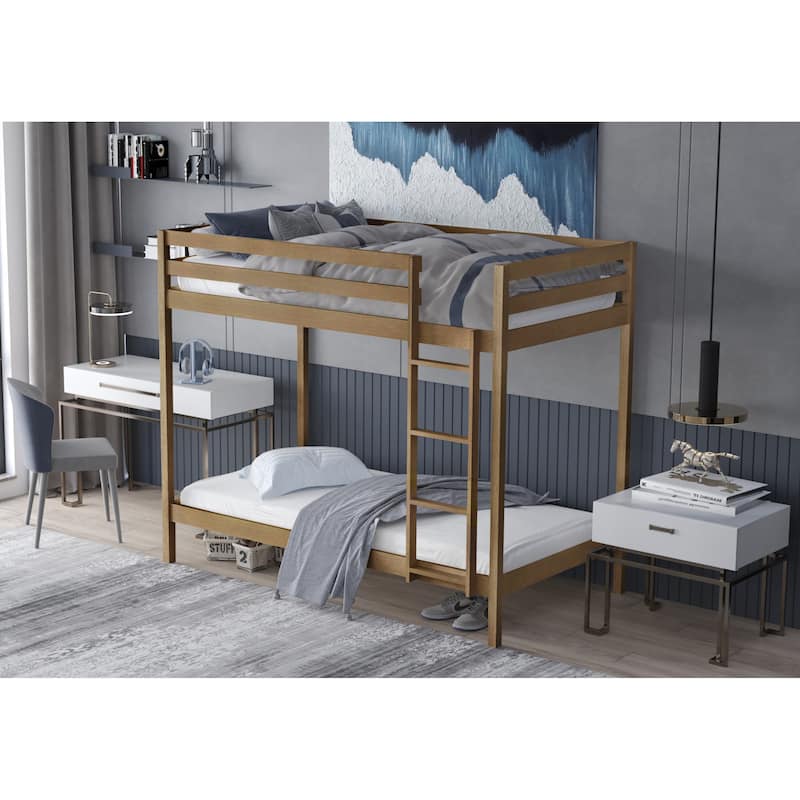 CraftPorch Modern Twin Over Twin Size Wooden Bunk Bed