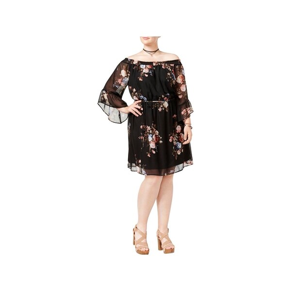 Love Squared Womens Plus Babydoll Dress Bell Sleeve Sheer - 3X