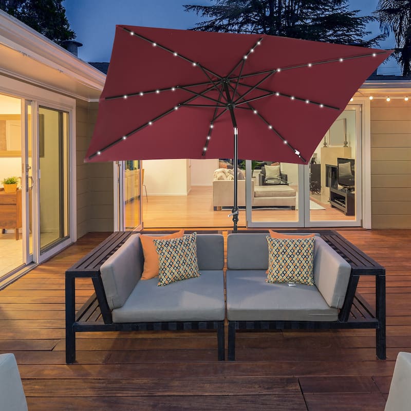 Outsunny 9-ft x 7-ft Square LED Patio Umbrella with Lights for Outdoors, Solar Umbrella