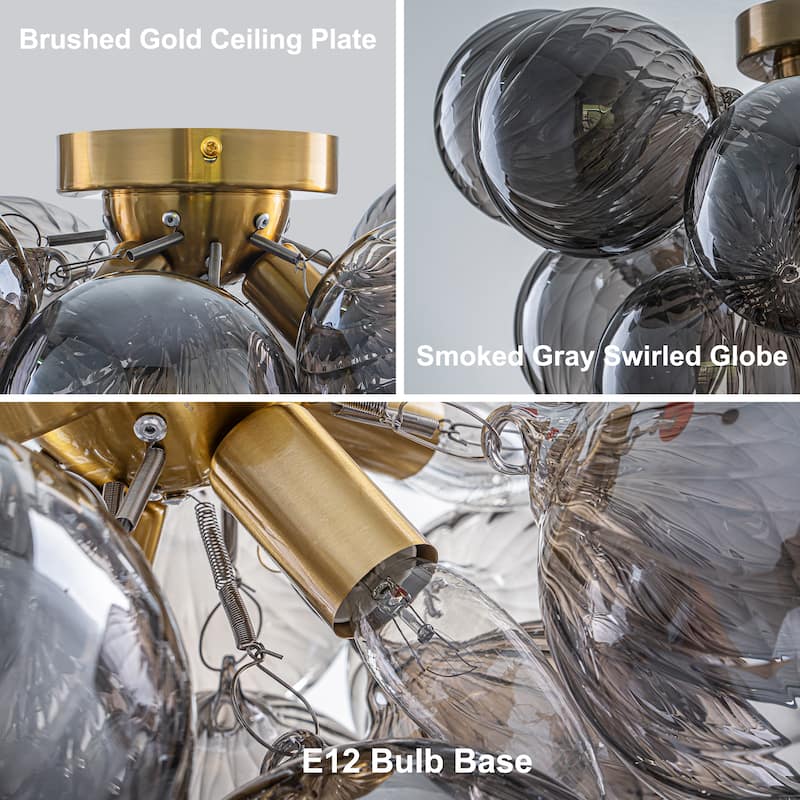 Starsky 3-Light 18in. Contemporary Glass Bubble Semi Flush Mount