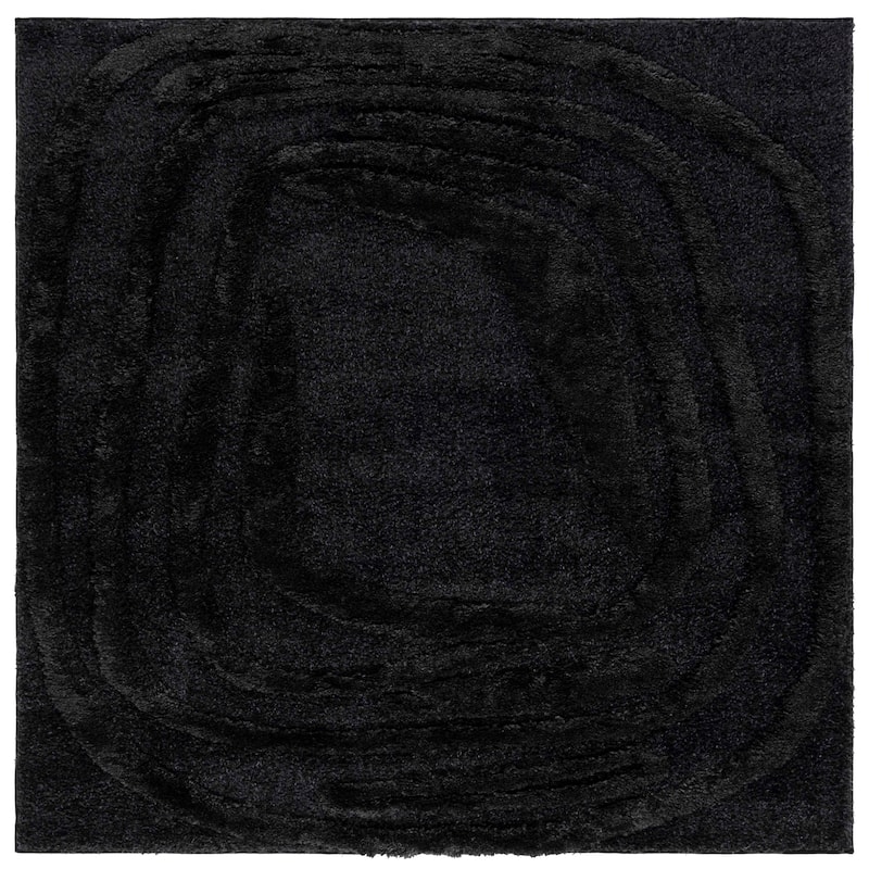 SAFAVIEH Hi-Lo Shag Moira Modern 1.6-inch Thick Rug - 3' Square - Black