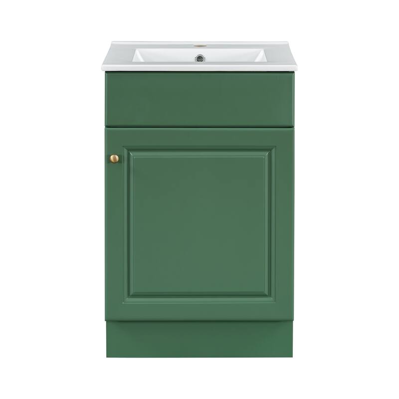Green 20" Bathroom Vanity Cabinet with Sink, Soft Closing Door, Storage Shelf, and Adjustable Interior Shelf