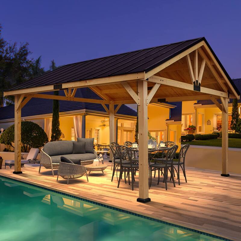 EROMMY Hardtop Asphalt Roof Spruce Wood Gazebo
