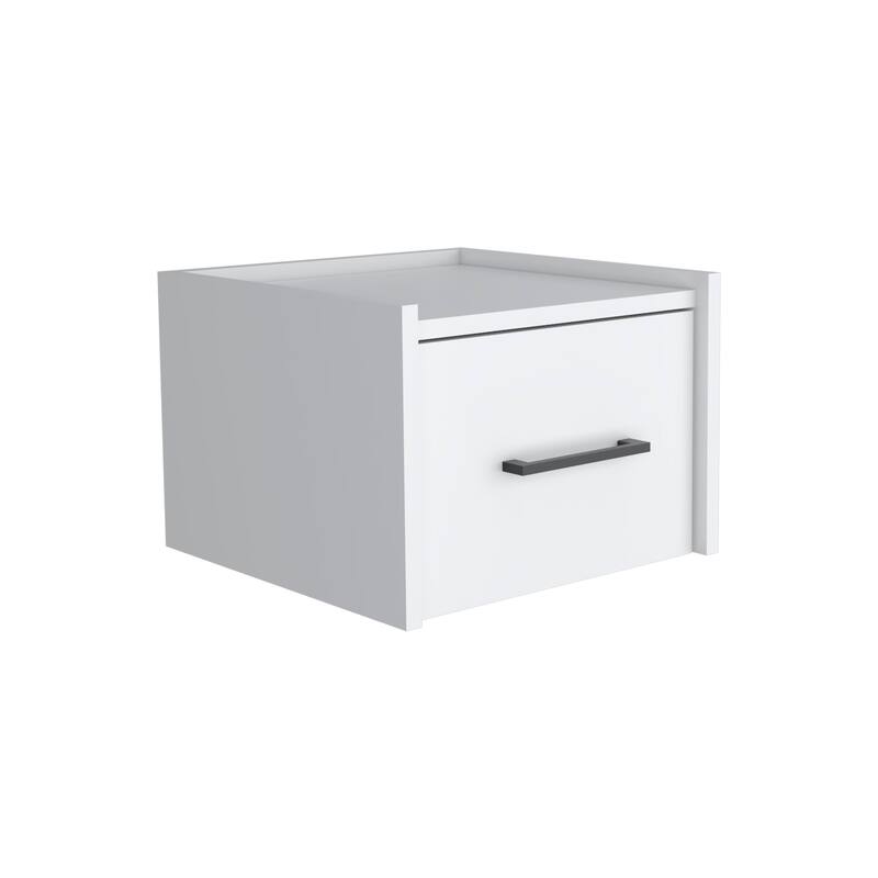 Wall-Mounted Floating Nightstand with Drawer - Space-Saving White End Table for Bedroom