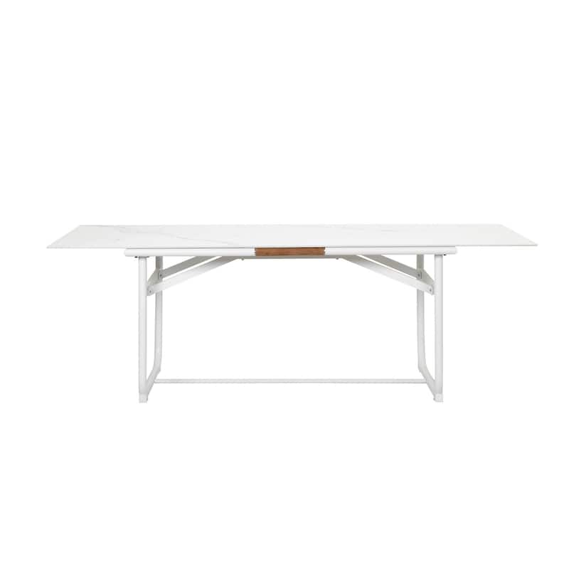 Shia 87 Inch Dining Table, Ceramic Surface, Crisp White Aluminum Frame - White - Aluminum