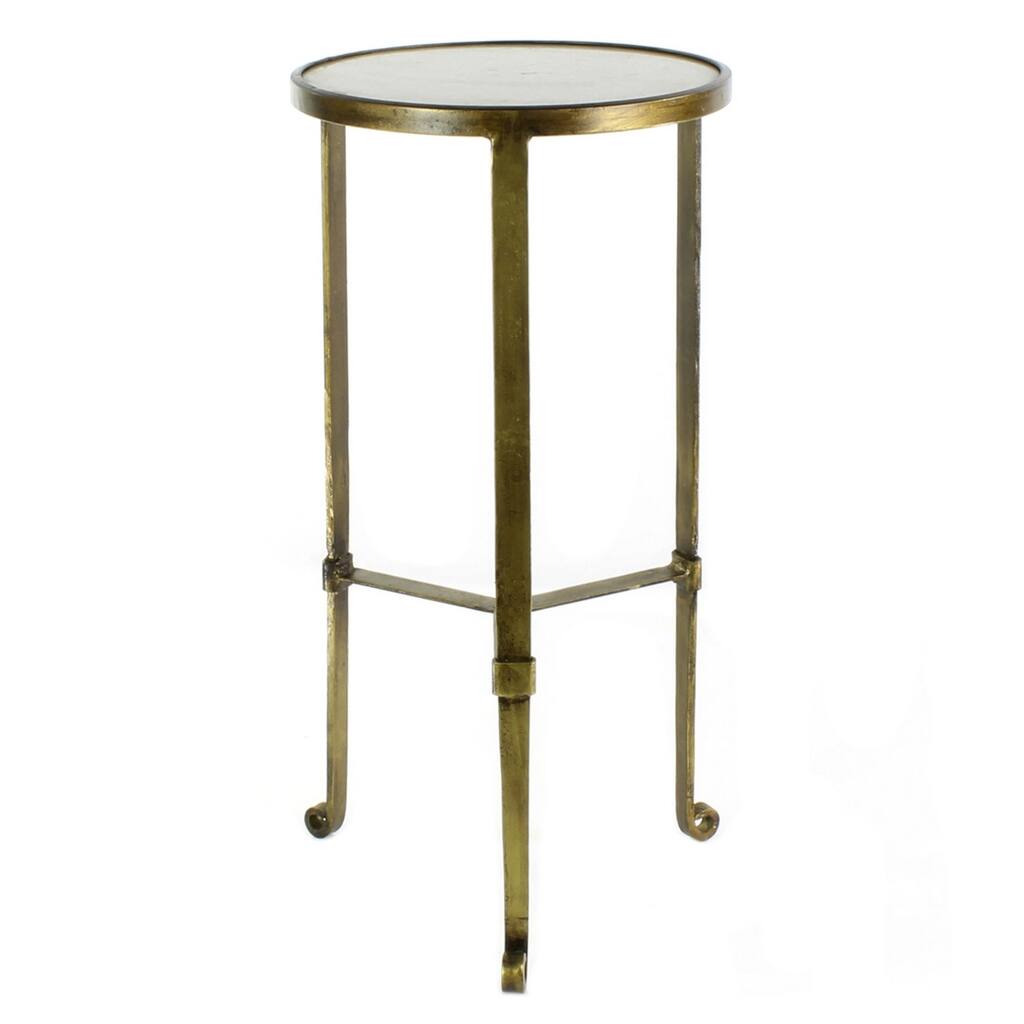 24 Inch Round Marble Top Metal Frame Side Table, Antique Brass