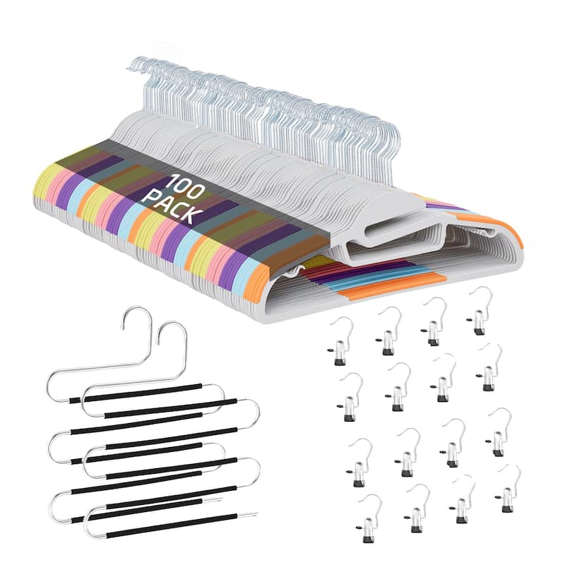 100 Pack Clothes Hangers Plastic Coat Hangers Non-Slip Space-Saving Swivel Hook