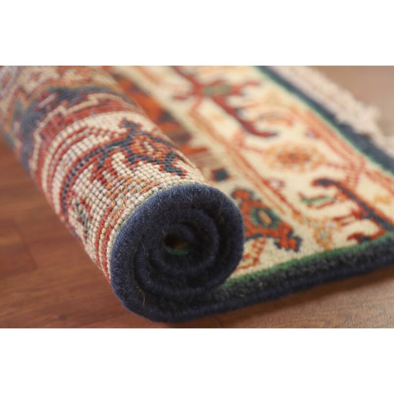 Hand Knotted Oriental 100% Wool Carpet Traditional Medallion Navy Blue & Blues Heriz (serapi) Area Rug - 3' 0'' X 2' 0''