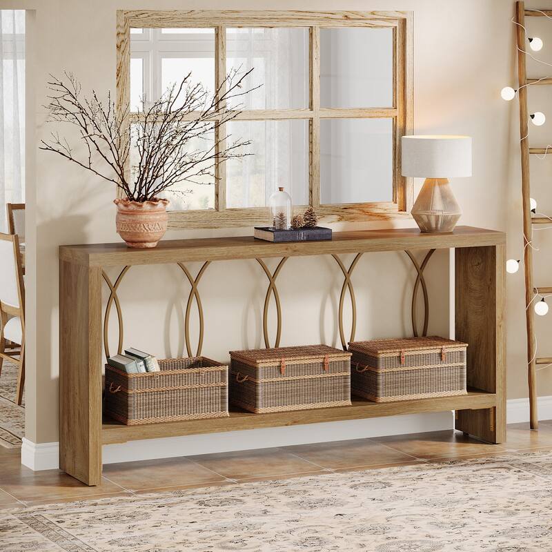 70.9" Extra Long 2-Tier Console Sofa Table with Storage for Entryway - Brown