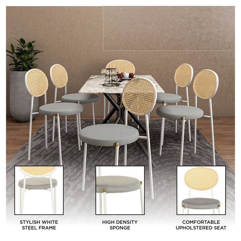 LeisureMod Euston Set of 4 Velvet Modern Dining Chair - Wicker Back Accent Chair for Home Living Room & Kitchen