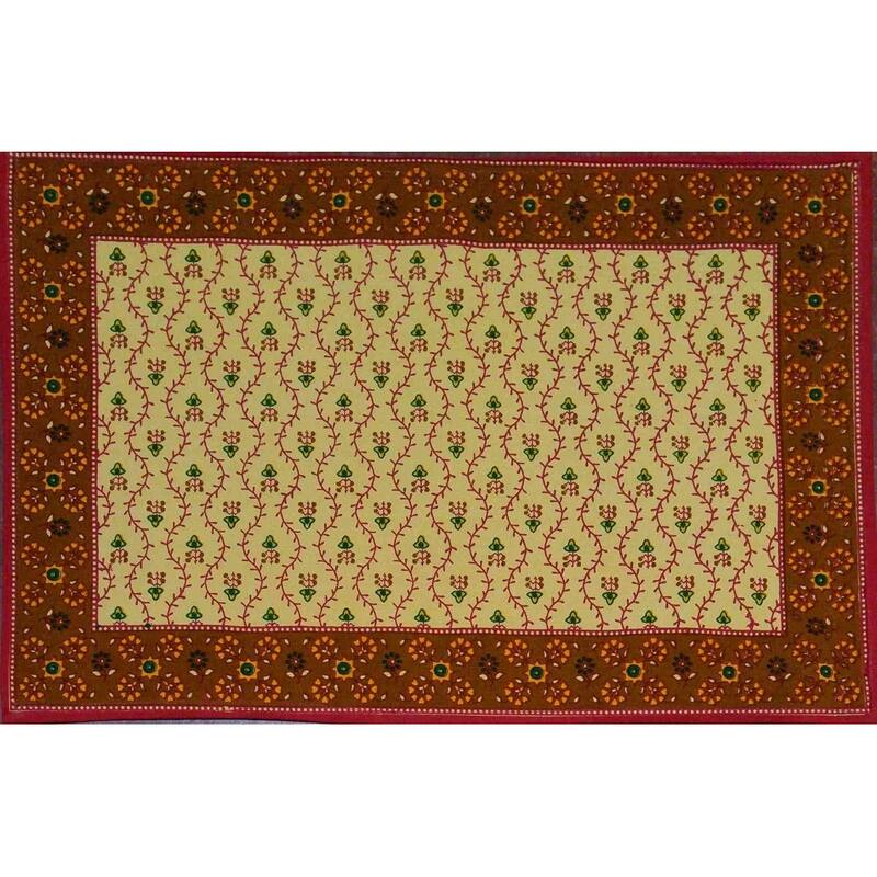 Exquisite Floral Vine Cotton Tablecloth Collection - Set of 4 Placemats - Red Gold