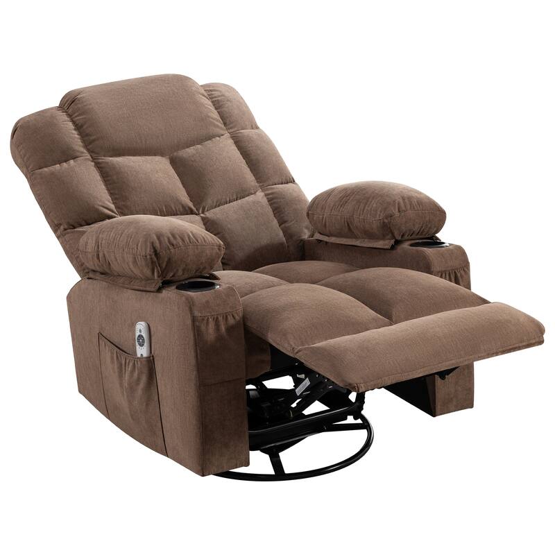 Oversized Massage Swivel Recliner Chair with Lumbar Heating for Living Room Rocker Recliner with Cup Holders and USB Charge Port