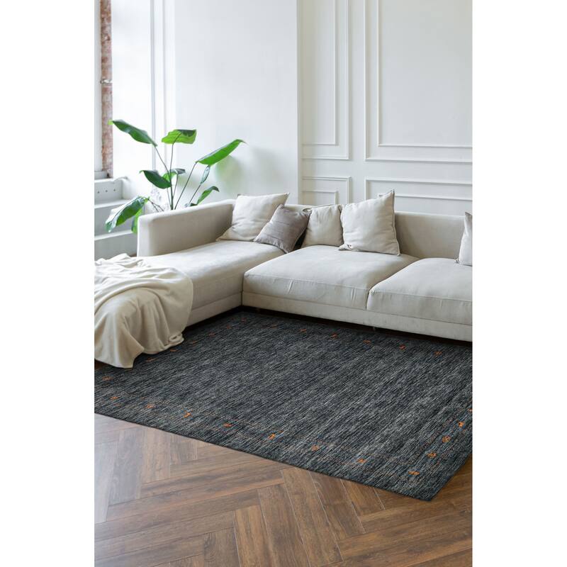 ECARPETGALLERY Hand Loomed Kashkuli Gabbeh Dark Grey Wool Rug - 6'10 x 9'8