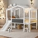 preview thumbnail 2 of 18, Twin Size Loft House Bed with Ladder, Slide and Light Strip, White