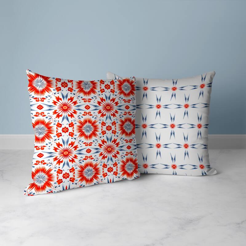 Batik Bliss Faux Suede Reversible Throw Pillow Red and Grey