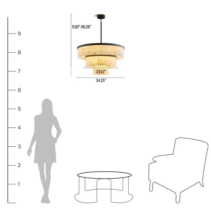 Elegant layered alabaster chandelier with natural stone panels