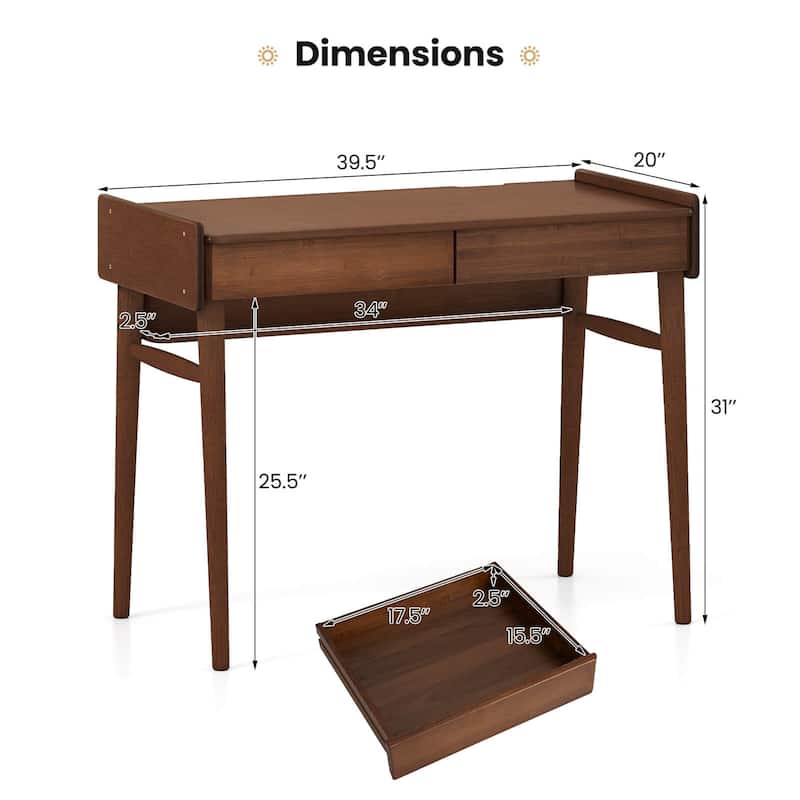 Costway Bamboo Writing Desk 39.5" Computer Study Desk with 2 Storage