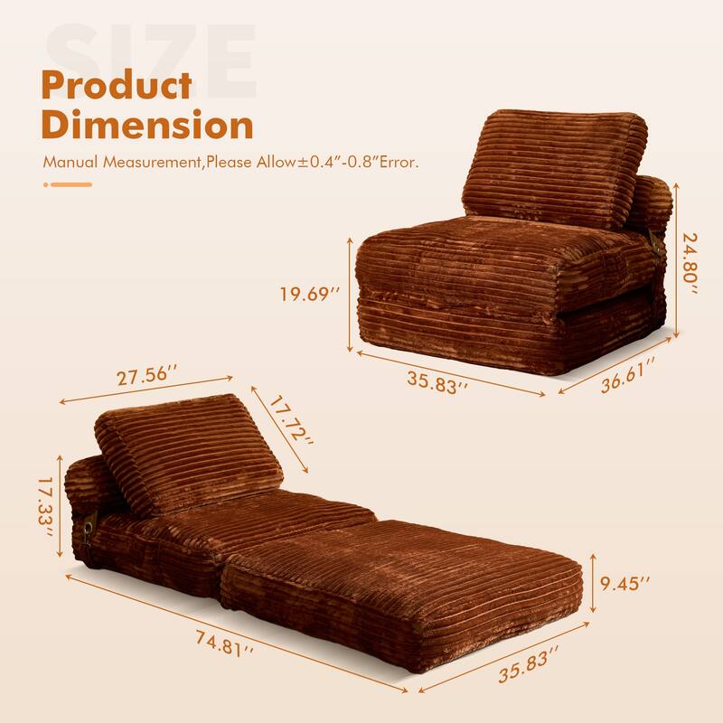 HOOOWOOO Modern Upholstery Fabric Folding Sofa Couch