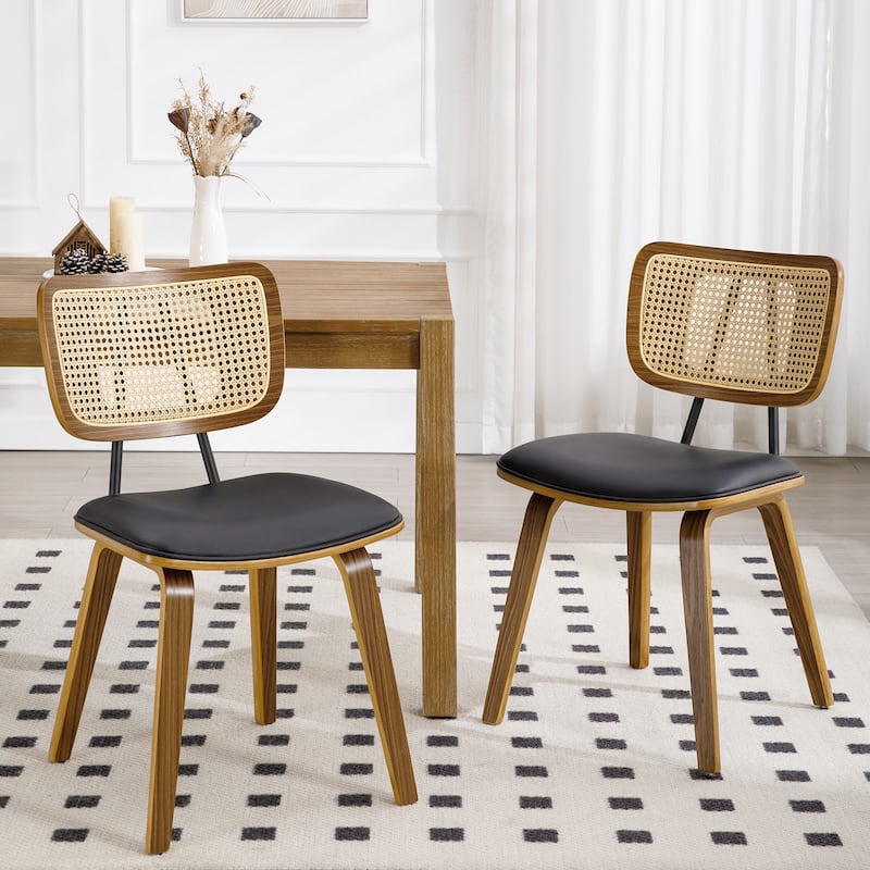 Faux Leather Upholstered Dining Chairs Set of 2/4 with Wood Legs - 32.3"H x 18.5"W x 21.8"D