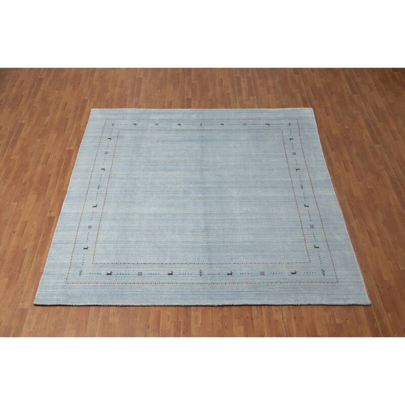Hand Knotted Oriental 100% Wool Carpet Tribal Animal Pictorial Navy Blue & Blues Gabbeh Area Rug - 9' 0'' X 9' 1''