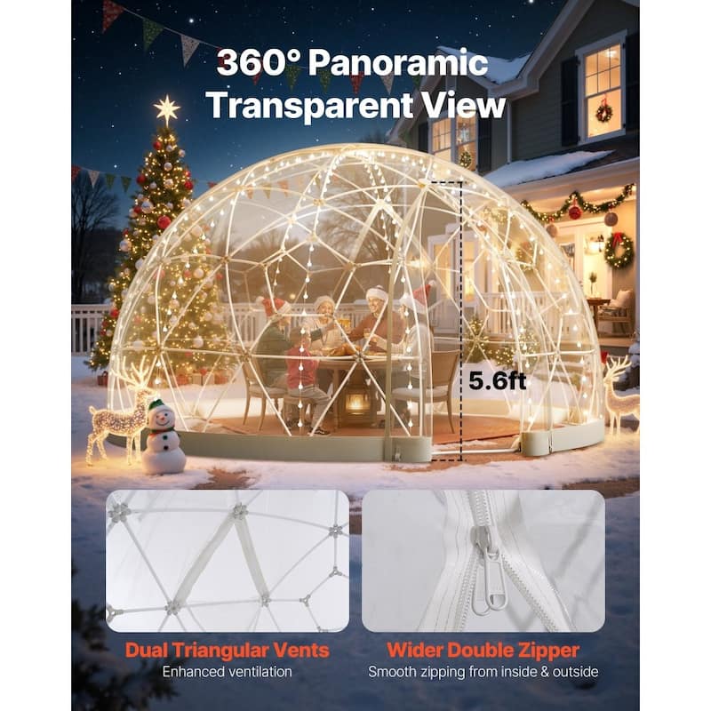 12ft Clear Weather-Resistant PVC Bubble Dome Igloo Tent with Windows and Zippered Door for Garden or Patio - 11.8 × 7.2 ft