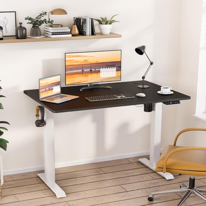 Futzca Height Adjustable Electric Standing Desk Sit Stand Computer Stand up Desk with Splice Board(White)