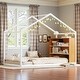 preview thumbnail 41 of 50, Full Size House Bed Frame with Metal Slats, Built-in Shelves, and LED Lights, Fun Playhouse Design for Kids Twin White - Twin