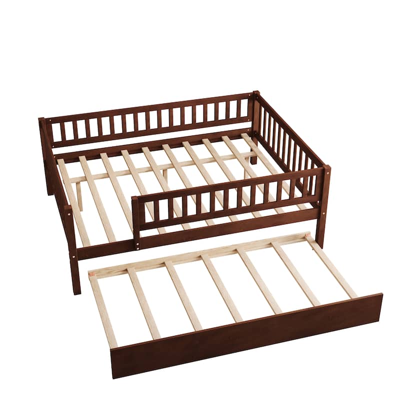 Wood Daybed with Trundle and Fence Guardrails