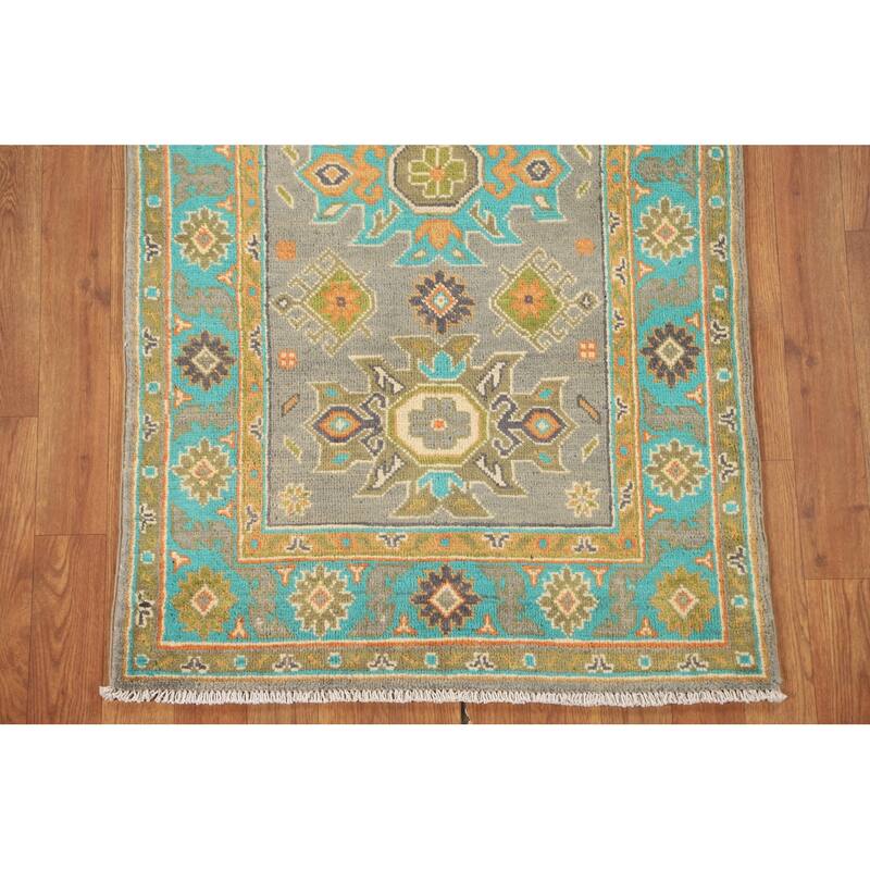 Geometric Grey Kazak Oriental Accent Rug Handmade Wool Carpet - 2'6" x 4'5"