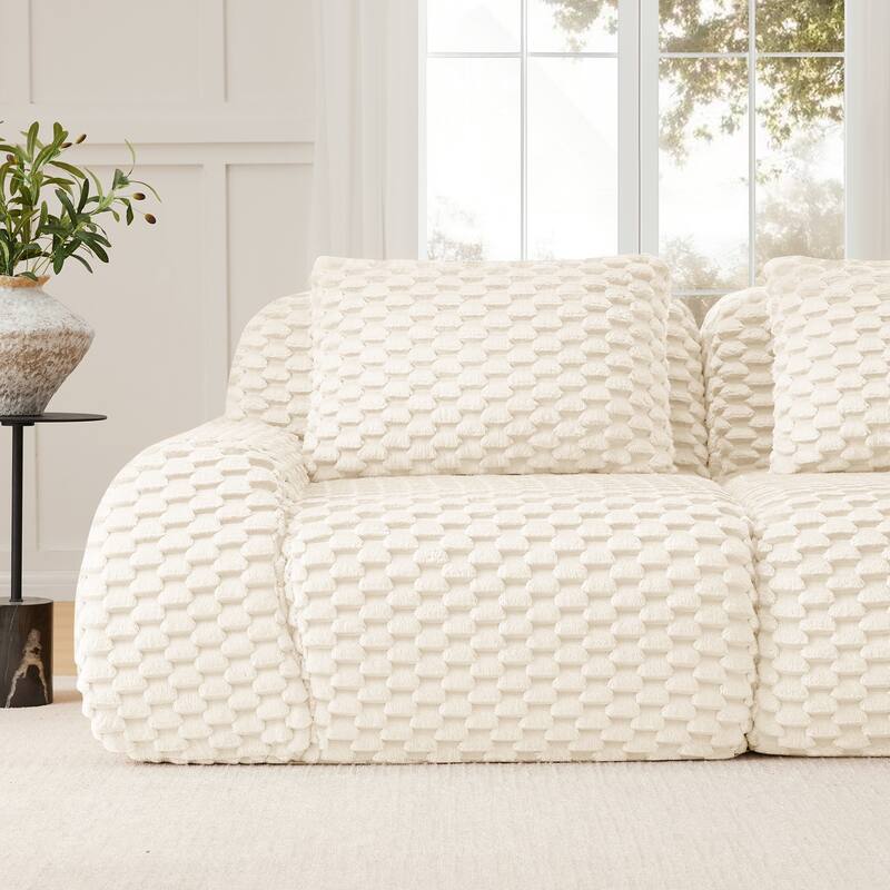 Oversized Modular Sectional Sofa with Movable Ottoman, 4 Seat Modern Flannelette Fabric Sofa Set Floor Armrests Sofa