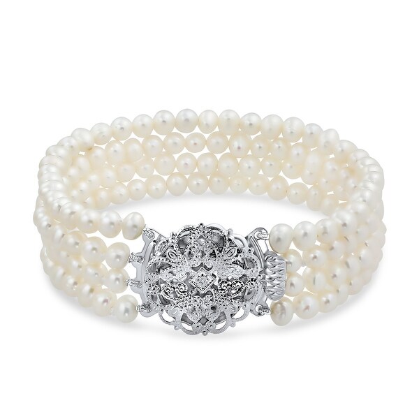Vintage Style Strand Twist White Freshwater Cultured Pearl Bracelet