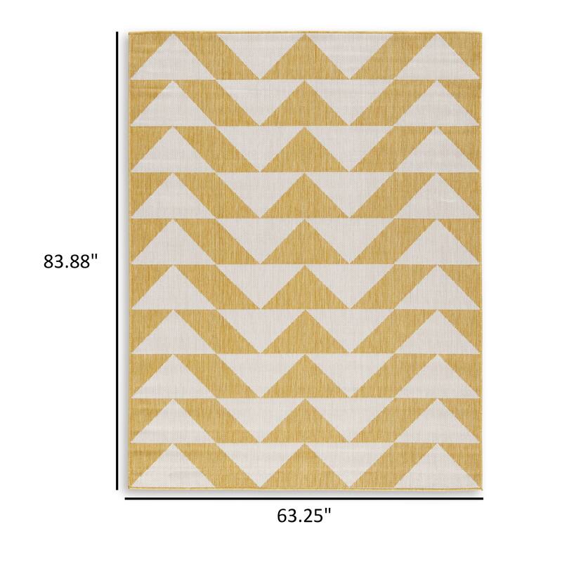 Hamley 5 x 7 Area Rug, Indoor Outdoor, Geometric Prints, Yellow, White - 5 x 7